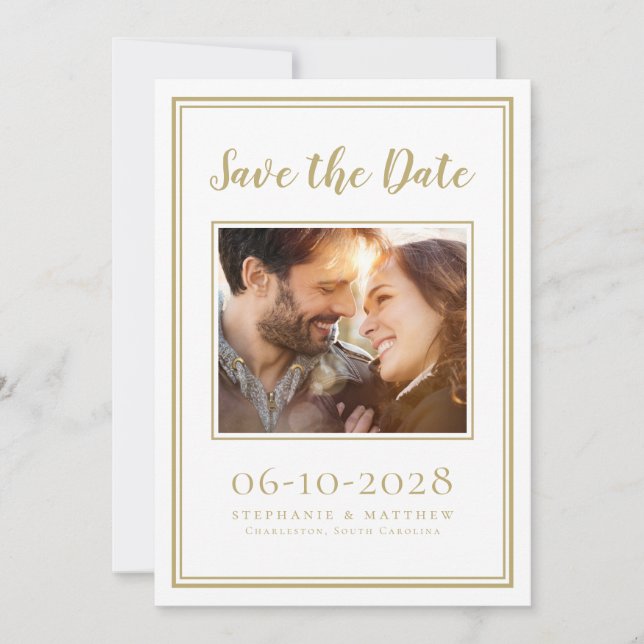 Hochzeit Einfaches Foto Verlobung Modernes Gold Save The Date (Vorderseite)