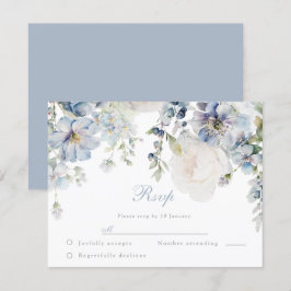 Hochzeit Elegance Dusty Blue & White Floral Weddin RSVP Karte