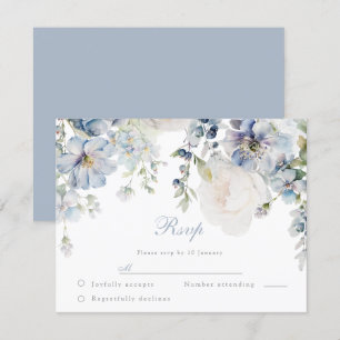 Hochzeit Elegance Dusty Blue & White Floral Weddin RSVP Karte