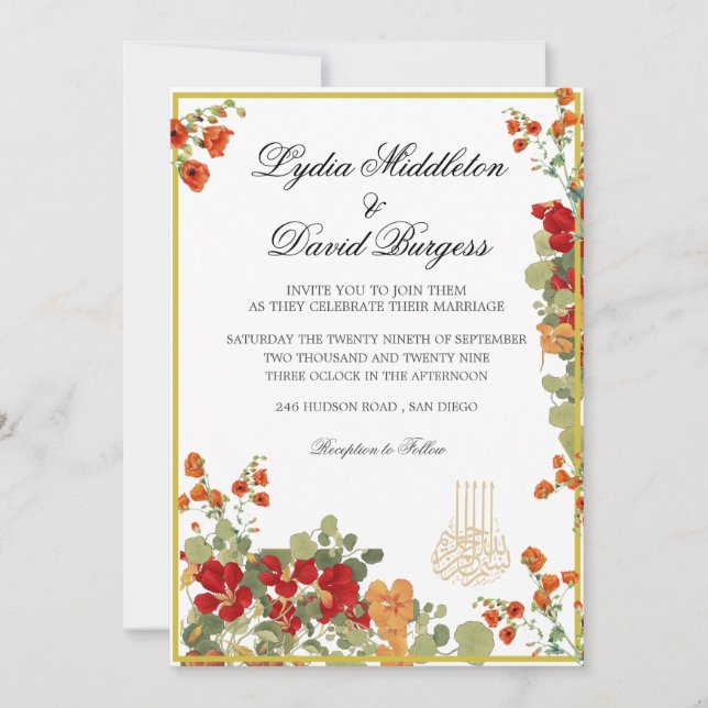 Hochzeit Elegant Bismillah Floral Modern Einladung (Vorderseite)