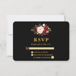Hochzeit Elegant Burgundy Floral Black Gold UAWG RSVP Karte