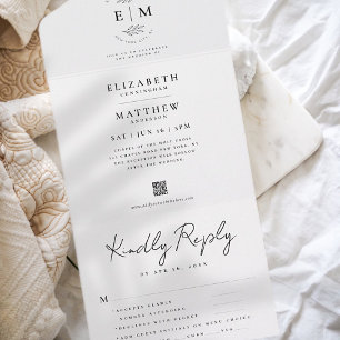 Hochzeit Elegant Chic Modern Einfach QR Mahlzeit-O All In One Einladung