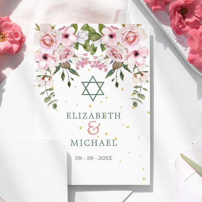 Hochzeit Elegant Chuppah Floral Foliage jüdisch Einladung (Von Creator hochgeladen)