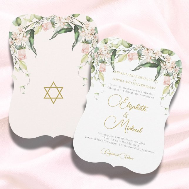 Hochzeit Elegant Chuppah Rose Grünen Jüdisch Einladung (Von Creator hochgeladen)