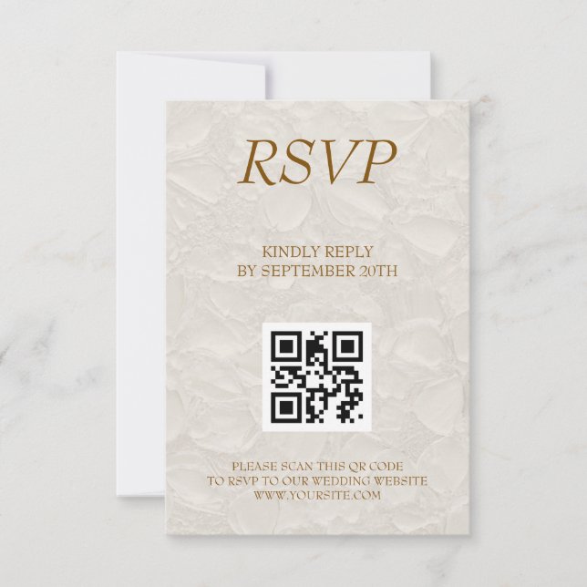 Hochzeit Elegant Floral Beige QR RSVP Karte (Vorderseite)