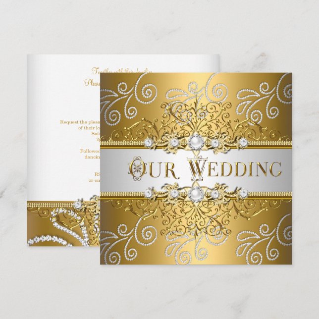 Hochzeit Elegant Gold Silver Lace Diamond Einladung (Vorne/Hinten)