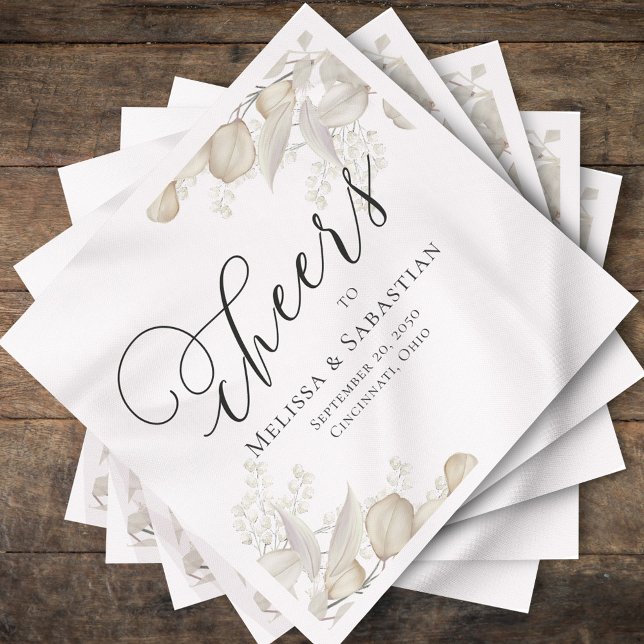 Hochzeit Elegant Greenery Cheers Simple Serviette (Elegant wedding custom cocktail napkin with sage green greenery)