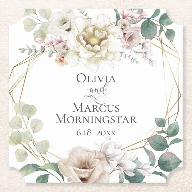 Hochzeit Elegant Ivory Blush Magnolias Untersetzer (Vorderseite)