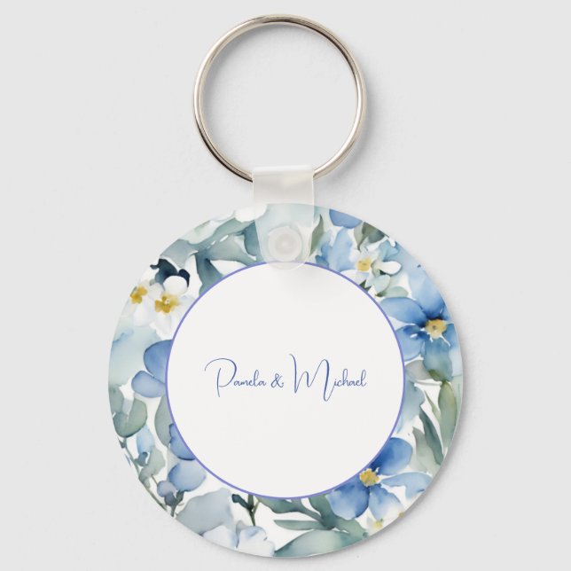Hochzeit Elegant Minimalistisch Classical Blue Flo Schlüsselanhänger (Vorderseite)