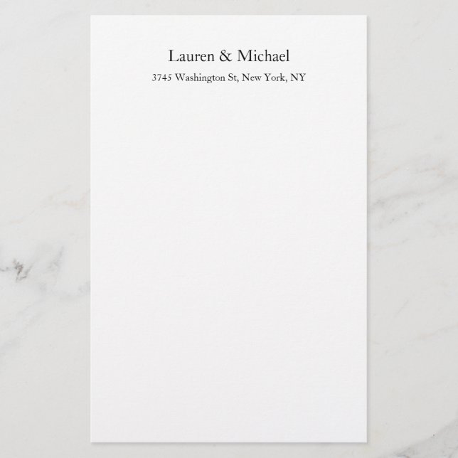 Hochzeit Elegant Minimalistisch klassisch Schwarz- Briefpapier (Vorderseite)
