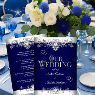 Hochzeit Elegant Royal Blue Silver Diamond Herz Einladung