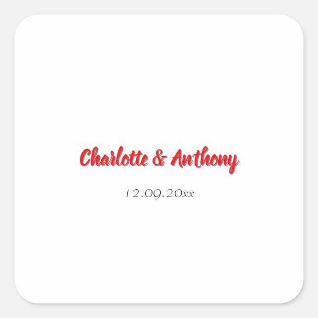 Hochzeit Elegante Kalligrafie Creative Red White Quadratischer Aufkleber (Vorderseite)