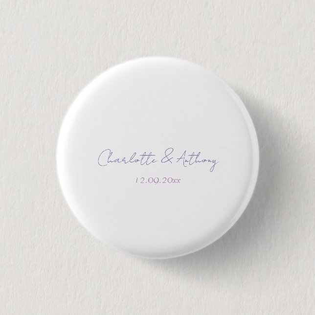 Hochzeit Elegante Kalligrafie Kreative Namen & Dat Button (Vorderseite)