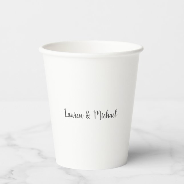 Hochzeit Elegante Minimalistische Kalligraphie Sch Pappbecher (Vorderseite)