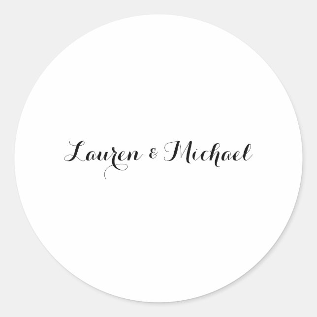 Hochzeit Elegante Minimalistische Kalligraphie Sch Runder Aufkleber (Vorderseite)