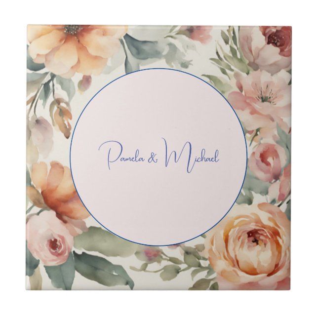 Hochzeit Elegante Minimalistische klassische Flora Fliese (Vorderseite)