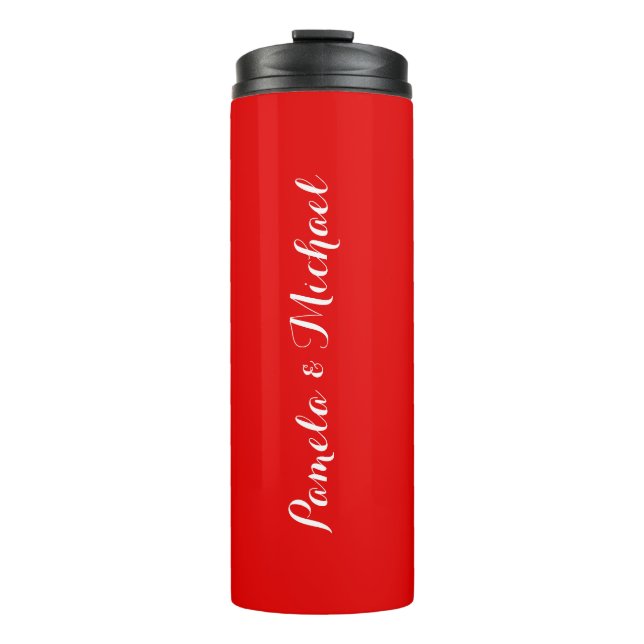 Hochzeit Elegante Minimalistische Warme Rot Thermosbecher (Vorderseite)