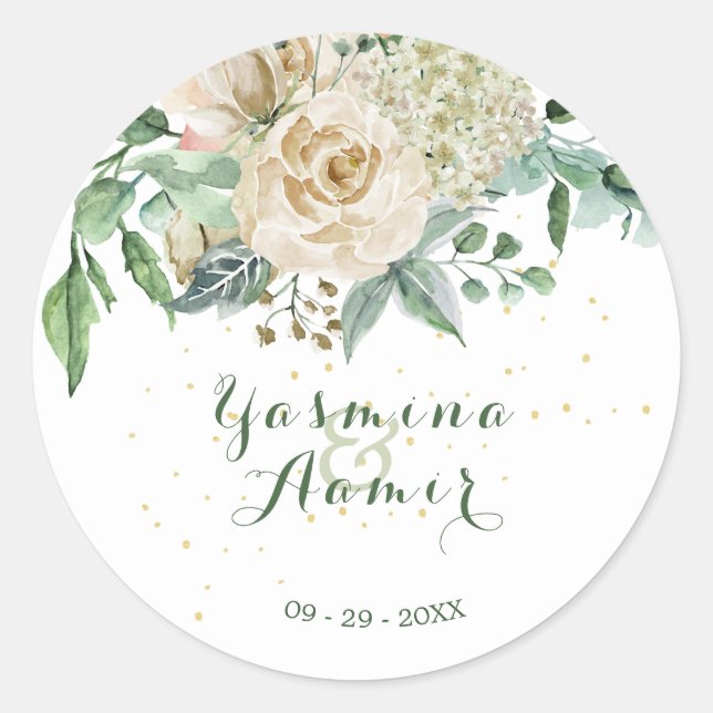 Hochzeit Elegante neutrale Rose Runder Aufkleber (Vorderseite)