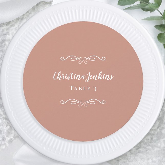 Hochzeit Elegante Rose Gold Round Guest Platzkarte (Wedding Elegant Pink Blush White Round Custom Guest Dinner Table Place Card)