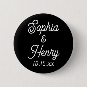 Hochzeit Elegante Schrift-Typografie Schwarz Weiß Button