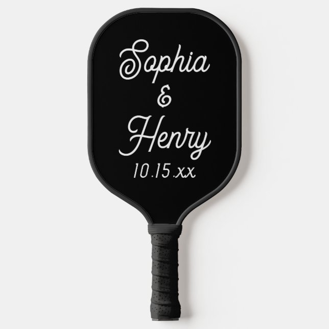 Hochzeit Elegante Script Black Modern Typografy Pickleball Schläger (Vorderseite)