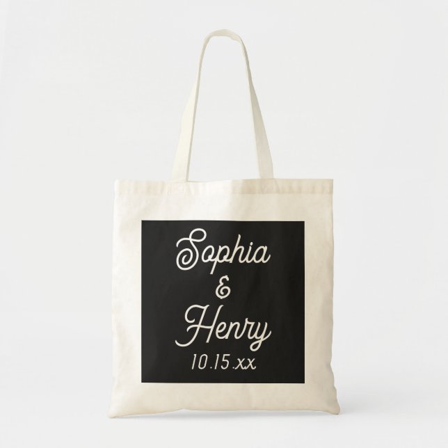 Hochzeit Elegante Script Black Modern Typografy Tragetasche (Vorne)