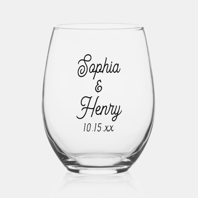 Hochzeit Elegante Script Black Typografy Weinglas Ohne Stiel (Vorderseite)