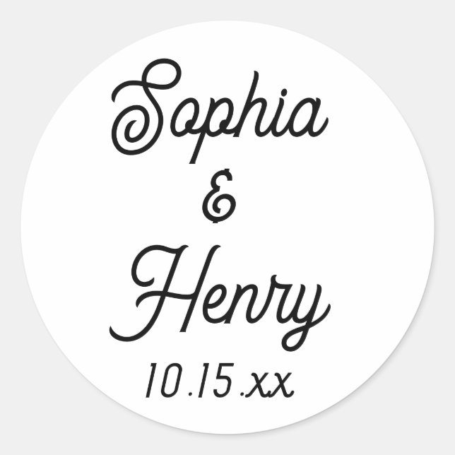 Hochzeit Elegante Script Moderne Typografie Schwar Runder Aufkleber (Vorderseite)