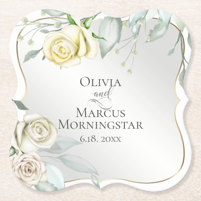 Hochzeit Elegante Wasserfarbe Elfenbeingelbe Rose Untersetzer (Vorderseite)