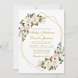 Hochzeit Elegante Wasserfarben Magnolias Rose Gold Einladung