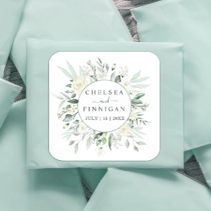 Hochzeit Elegante Wasserfarbenwelt Blumen Quadratischer Aufkleber