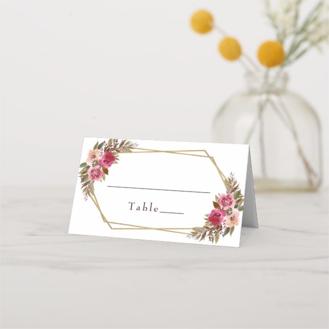Hochzeit Eleganter Chic Floral Gold Frame weiß Platzkarte (Vorderseite)