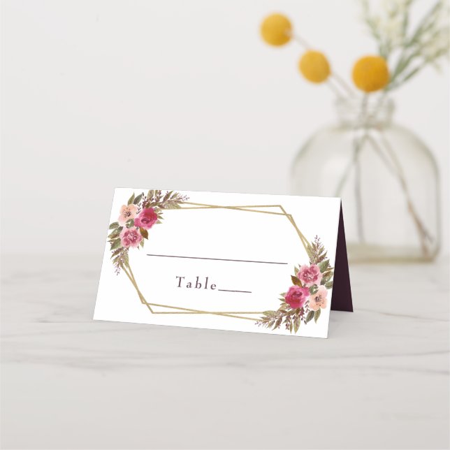 Hochzeit Eleganter Chic Floral Gold Frame weiß Platzkarte (Vorderseite)