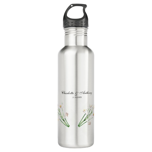 Hochzeit Eleganter Creative Floral White Chic Edelstahlflasche (Vorderseite)
