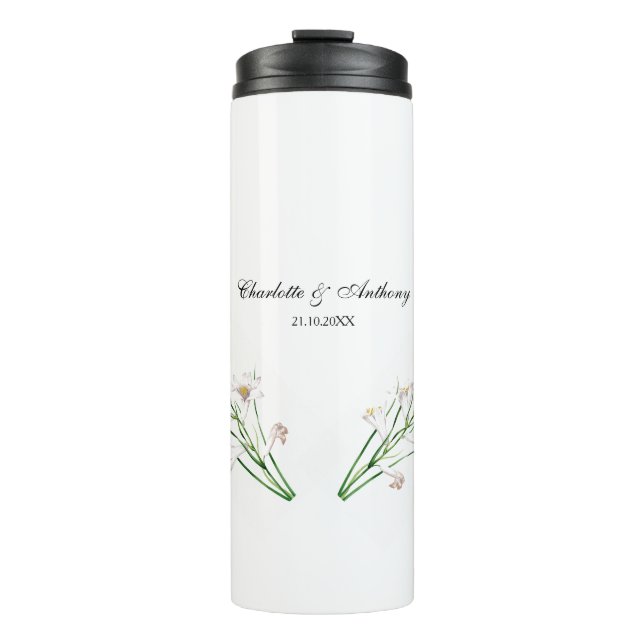 Hochzeit Eleganter Creative Floral White Chic Thermosbecher (Vorderseite)