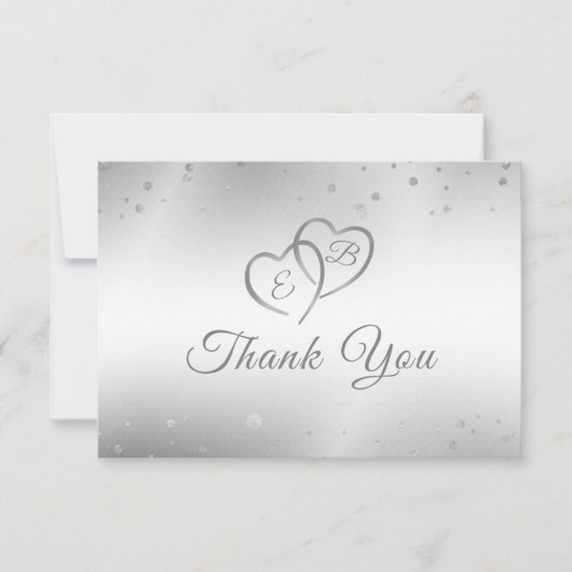 Hochzeit Eleganter Imitate Silver Hearts Confetti  Dankeskarte (Vorderseite)