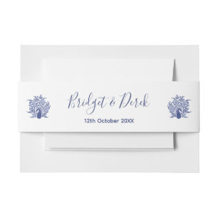 Hochzeit Eleganter Pfau Blau und Weiß individuell  Einladungsbanderole