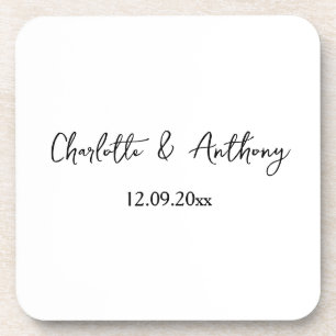 Hochzeit Eleganter Script kreativ Schwarz-weiß Getränkeuntersetzer
