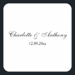 Hochzeit Eleganter Script kreativ Schwarz-weiß Quadratischer Aufkleber<br><div class="desc">Diese Vorlage kann an alle beruflichen Beruf angepasst werden.</div>