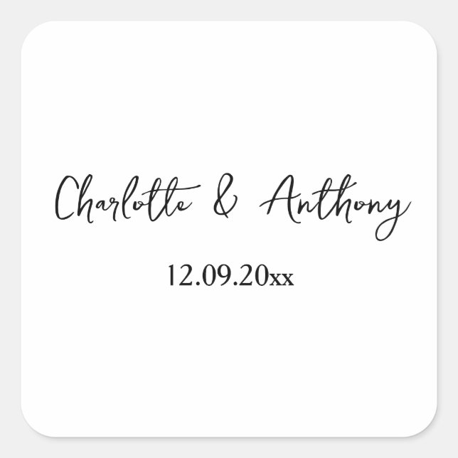 Hochzeit Eleganter Script kreativ Schwarz-weiß Quadratischer Aufkleber (Vorderseite)