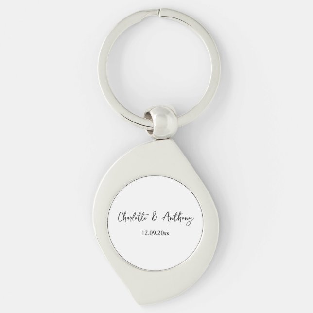 Hochzeit Eleganter Script kreativ Schwarz-weiß Schlüsselanhänger (Vorderseite)