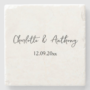 Hochzeit Eleganter Script kreativ Schwarz-weiß Steinuntersetzer