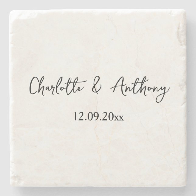 Hochzeit Eleganter Script kreativ Schwarz-weiß Steinuntersetzer (Vorderseite)