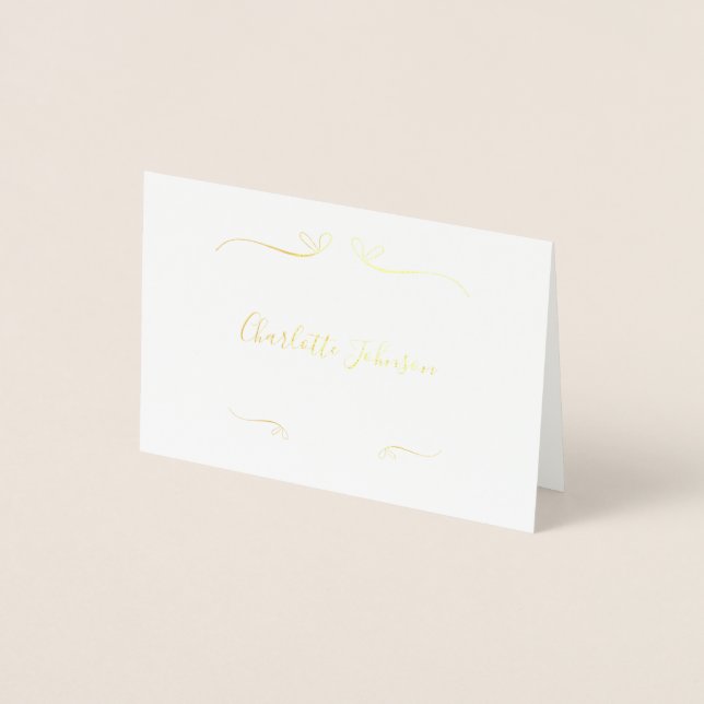 Hochzeit Eleganter Script Name Place Real Gold Folienkarte (Vorderseite)
