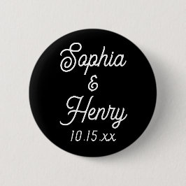 Hochzeit Eleganter Script Typografie Schwarz-weiß Button