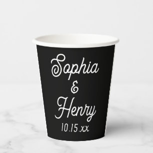 Hochzeit Eleganter Script Typografie Schwarz-weiß Pappbecher
