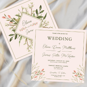 Hochzeit Eleganter Wald Blätter weich rosa Einladung