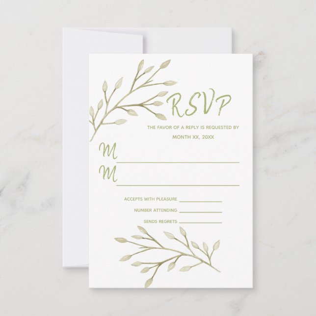 Hochzeit Eleganter Wald Blätter weich rosa RSVP Karte (Vorderseite)