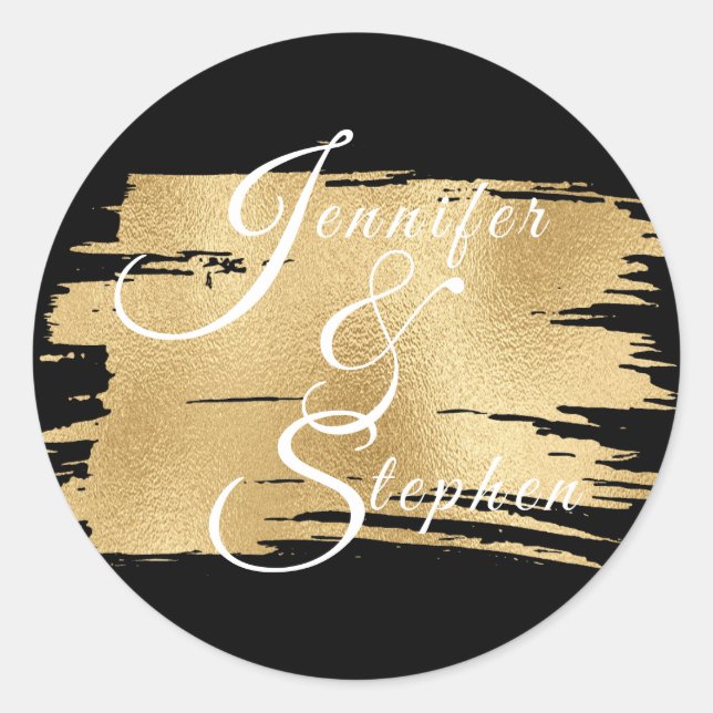 Hochzeit Elegantes Gold und Schwarz Runder Aufkleber (Vorderseite)