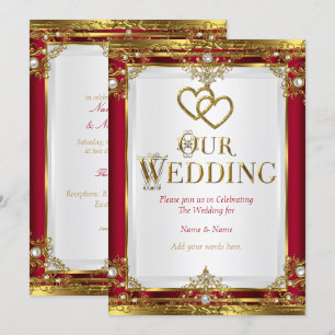 Hochzeit Elegantes Rotes Gold Golden Golden Golden Einladung